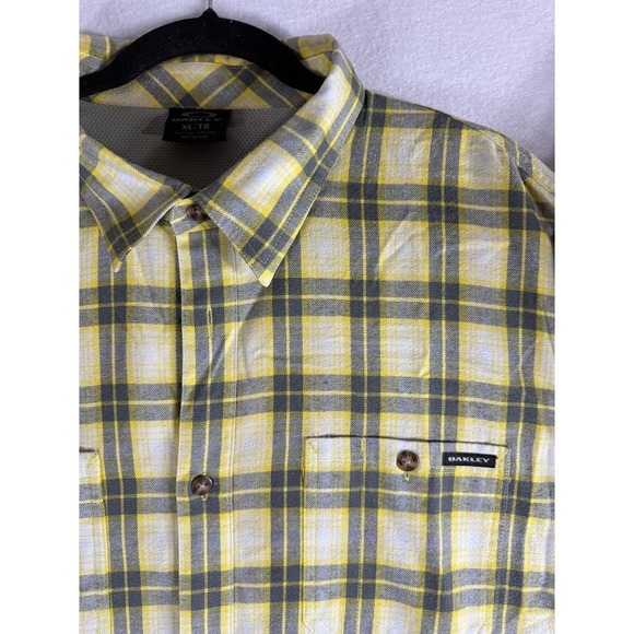 Oakley Shirt Men XL Yellow Plaid Button Up Long Sleeve Pockets Outdoor Soft - Picture 3 of 15